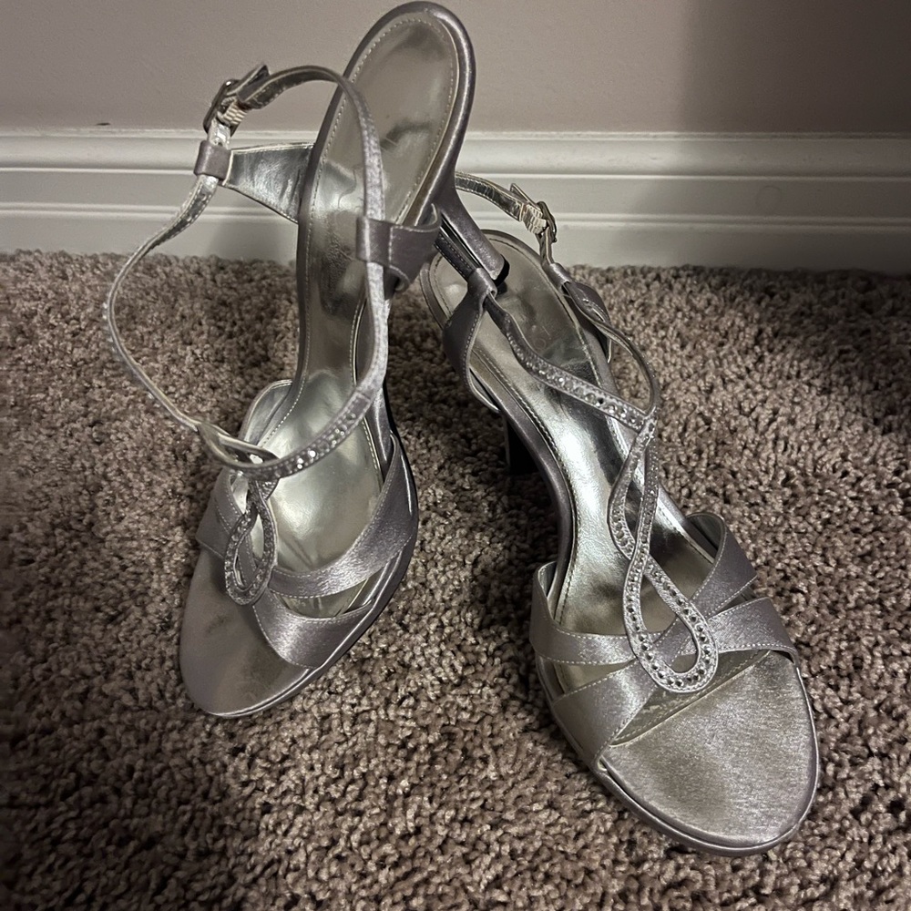 Silver sling-back stilettos